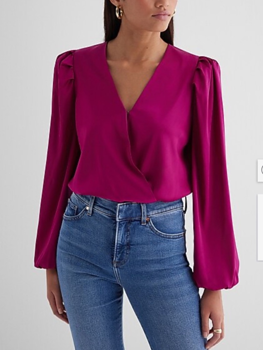 Express Fuchsia V-Neck Long Sleeve Wrap Blouse